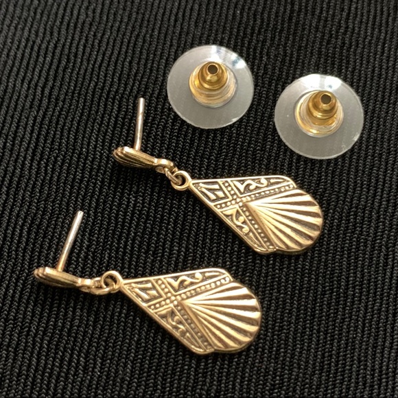 Vintage Spanish Damascene Black & Gold Tone Dangle Post Earrings - Picture 6 of 6